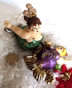 Christmas Ornament PAIR OF CHUBBY MERMAIDS Katherine's Collection SEAHORSE 4" - Picture 1 of 5