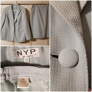 NYP SUITS 2-Piece Plus Size 18W Jacket Skirt Suit Pale Blue Lined Polyester - Picture 1 of 14