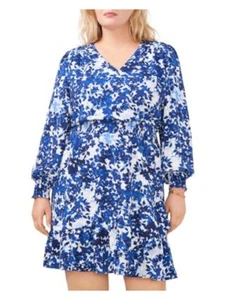 VINCE CAMUTO Womens Blue Lined Waist Asymmetrical Tier Short Dress Plus 1X - Picture 1 of 11