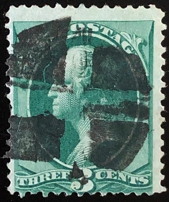 US 1873 #158 Green Washington 3c Fancy Cancel Used - Image 1 of 3