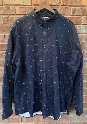 Charles Tyrwhitt Shirt Sz 2XL Navy Blue Stretch Button Down Weiner Dog Non Iron - Image 1 of 4