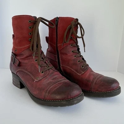 Botín de cuero rojo Taos Crave para mujer 41 (10-10,5) con cordones cremallera caprichoso Foto 1 de 4
