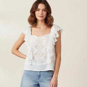 LA VIE By Rebecca Taylor Cottage Core SHELL BESTICKT BAUMWOLLE TOP BLUSE GR XL - Bild 1 von 11