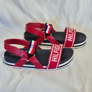 Tommy Hilfiger Sandalias Plataforma Correa Rojo Blanco Azul Mujer Talla 11 - Imagen 1 de 13