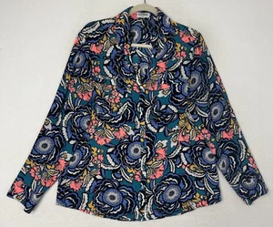 Express Woman The Portofino Shirt Slim Fit Blue Black Floral Cottagecore Size L - Picture 1 of 11