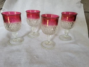 4 Vntg Ruby Red Diamond Point Goblets Indiana Glass 10oz Stemware Wine Glass6.5" - Picture 1 of 4