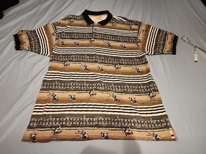 Vintage Mickey Mouse Golfing Striped Polo Shirt All Over Print 90s Size XL - Picture 1 of 7