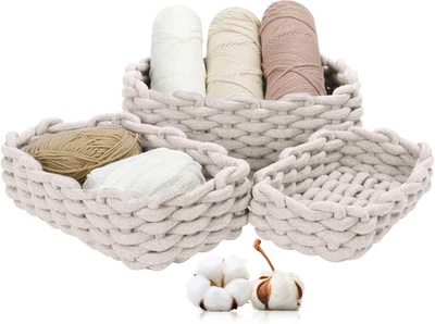 Set Di 3 Cestini Portaoggetti Intrecciato in Corda Di Cotone,Impilabile Organize - Immagine 1 di 4