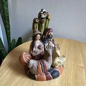 Presepe in argilla arte popolare peruviana fatto a mano Maria Giuseppe Bambino Gesù Cactus 5" - Foto 1 di 11