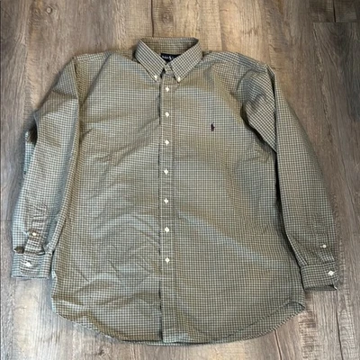 Camisa masculina Ralph Lauren verde xadrez casual botão manga longa GG - Imagem 1 de 4