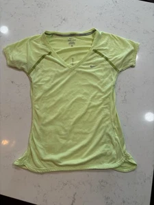 Nike Dri Fit Slim Fit Damen Kurzarm V-Ausschnitt Gelb Pullover T-Shirt Größe S - Bild 1 von 5