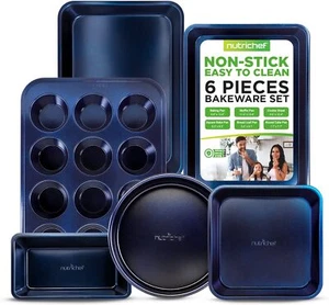 6-Piece Non-Stick Baking Pans - Carbon Steel Baking Trays with Nonstick Coating - Picture 1 of 7