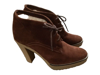 Новый без коробки Ralph Lauren коричневый замшевый кружевной каблук стриженный мех ягненка с подкладкой ботинки Испания 9 - Изображение 1 из 4