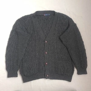 Cárdigan de lana británica natural para hombre talla L/XL tejido con cable abuelo suéter arte - Imagen 1 de 18