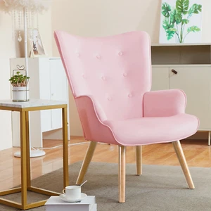 Modern Velvet Vanity Chair - High Back Armchair for Living Room Vanity - Pink - Picture 1 of 12