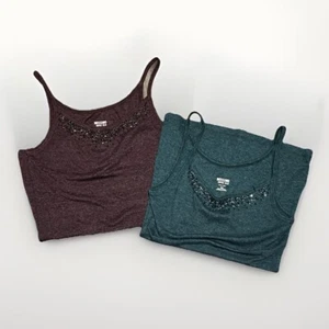 Mossimo Lot of 2 Womens  Tank Tops Sz Medium Cami Beaded Bling Embellished - Picture 1 of 12