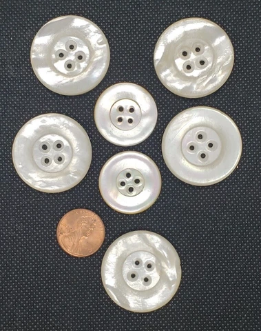 7 ATQ Mother of Pearl MOP Buttons Matching Lot 4 Hole Carved TWO SIZES 1.25" 1" Cover