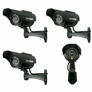 4X Solar Powered Dummy Surveillance Security Camera CCTV LED Record Light -Black