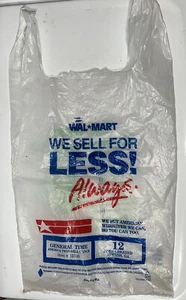 Vtg 1990s Walmart Shopping Bag White Plastic We Sell For Less Prop Flaw See Note - Picture 1 of 4