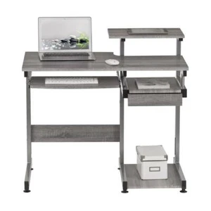 Complete Computer Workstation Desk,MDF Panel, Steel Frame,Grey - Picture 1 of 11