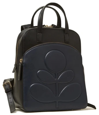 Orla Kiely Emilia Petite Backpack - Embossed Stem Black & Navy RRP £295 - Image 1 of 4