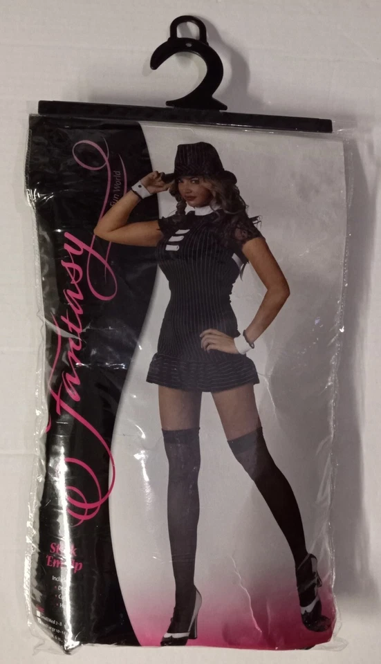 M/L Womens Gangster black/white pinstripe dress hat cuffs Halloween costume - Image 1 of 2