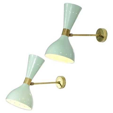 Pair of 1950s Modern Italian Sconces "Sablier" Green Vintage Design ML103 Cover