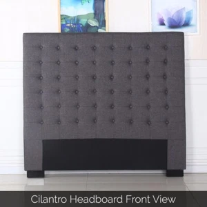 Bed Head Queen Charcoal Headboard Upholstery Fabric Tufted Buttons - Picture 1 of 5