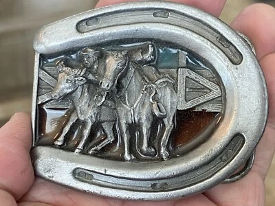 Hebilla de cinturón sólida ecuestre Lucky Horseshoe 1984 vintage rara Foto 1 de 4