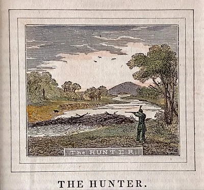 Jäger Hunter handkolorierter Holzstich Passepartout Hazen Hunt 1837 - Bild 1 von 3