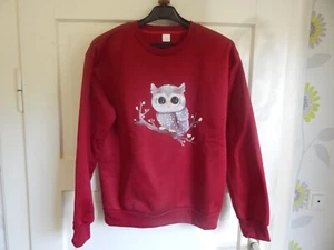 Weinroter Pullover Damen mit Eule Größe M - Bild 1 von 4
