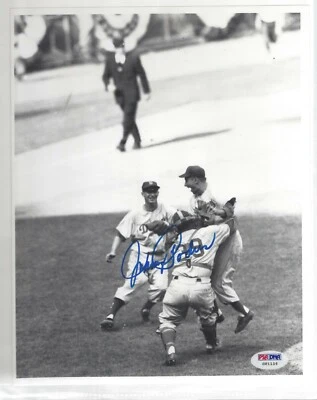 Johnny Podres Auto 8x10 B/W Photo Brooklyn Dodgers Last Out 1955 Series PSA 156 - Image 1 of 2