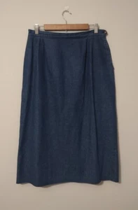 Vintage 100% Cotton Jean Skirt USA Denim Modest Long Button Wrap Blue Pockets - Picture 1 of 5