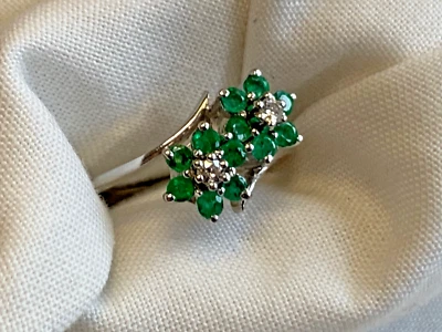 Anillo de diamantes de oro blanco de 14 quilates de 2,75 g joyería fina tamaño 6,5 banda color esmeralda piedra Foto 1 de 4