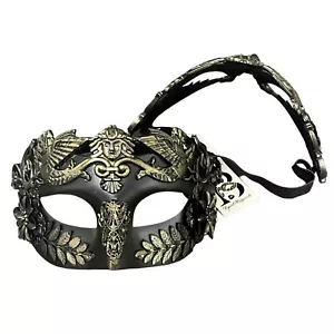 Venetian Roman Warrior Egyptian Style MEN masquerade mask (BLACK & GOLD) - Picture 1 of 7