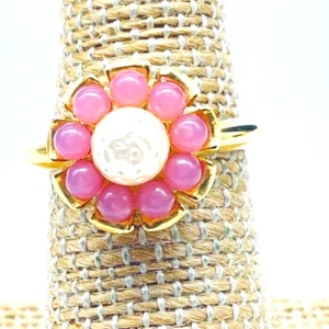 AVON Beaded Flower Ring Gold Tone Pink White Nature Botanical Garden Trees Flora - Imagen 1 de 6