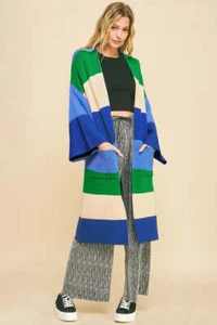 Davi & Dani Color Block Kimono Sleeve Open Front Cardigan - Picture 1 of 6