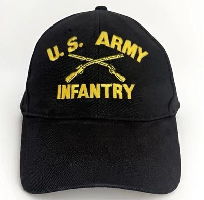 Boné de infantaria do exército dos EUA adulto ajustável ouro preto bordado rifles cruzados - Imagem 1 de 4