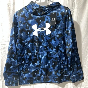 New Under Armour Fleece Big Logo Printed Blue Camo Size Youth Large YL MSRP $45 - Picture 1 of 12