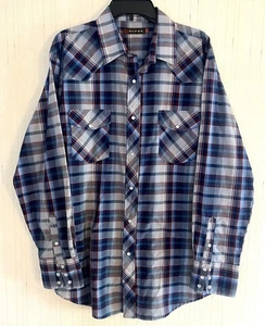 Vintage Roper Western Hemd blau kariert Perlen Druckknopf Cowboy Rancher Rodeo Herren XL 90s - Bild 1 von 7
