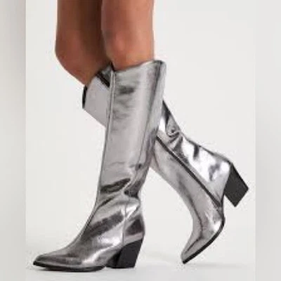Умоляю вас олова серый металлический сапоги до колена размер 8 М - Изображение 1 из 4