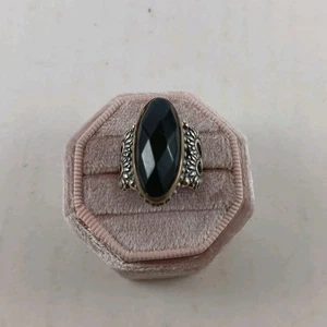 Carolyn Pollack Relios Sterling Silver Ring Size 7 Faceted Onyx Heart Accents - Picture 1 of 19