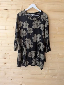Masai Floral Neutral Raw Hem Pockets Lagenlook Tunic Top Womens Medium - Picture 1 of 9