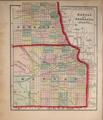 原版 1856 年堪萨斯和内布拉斯加州边境地图 Morse & Gaston 著 (6x7)- #31 — 第 1/3 张图片