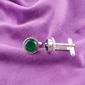 Natural Green Onyx 925 Sterling Silver Boyfriends Best Daughters Gift Cufflinks - Picture 1 of 6