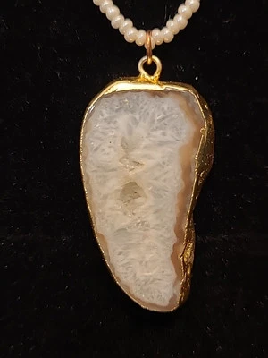 Four Strand Beaded DRUSY necklace,natural Chrystal  ,Seed bead - Image 1 of 4