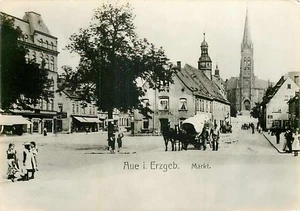 AK - Aue - Erzgebirge - Altmarkt mit Pferdefuhrwerk - St- Nicolaikirche - Picture 1 of 2