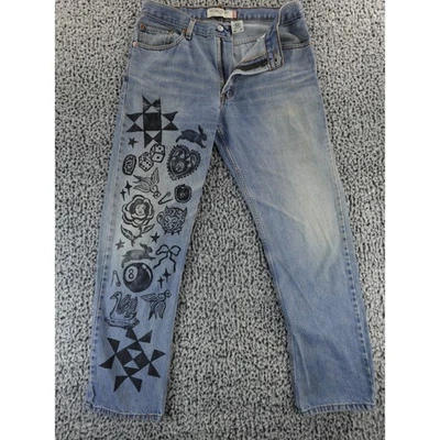 Jeans Levi Strauss 505 corte regular azul denim personalizado arte tatuaje W36 L34 Foto 1 de 4