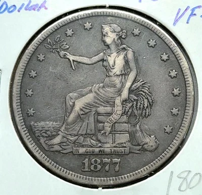 Dólar comercial 1877-S en estado bastante bueno/XF 420 granos 90 % fino Foto 1 de 4