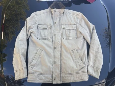 Vintage Aeropostale Jacket Mens Small Beige Winter Coat Faux Fur Lined Full Zip - Image 1 of 4